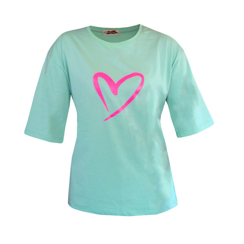 تیشرت باکسی نخ پنبه زنانه چاپ قلب کد 2-A1083