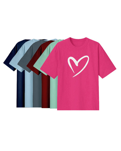تیشرت باکسی نخ پنبه زنانه چاپ قلب کد 2-A1083 عمده (حداقل سفارش 6 عدد)