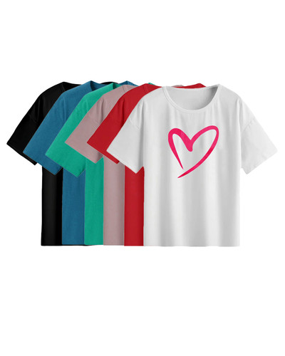 تیشرت باکسی نخ پنبه زنانه چاپ قلب کد A1083 عمده (حداقل سفارش 6 عدد)